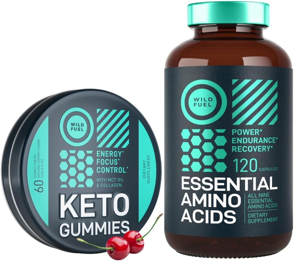 WILD FUEL Essential Amino Acid Suplemento y Keto Candy MCT Oil Keto Gummies Energy, Power y Recovery Bundle