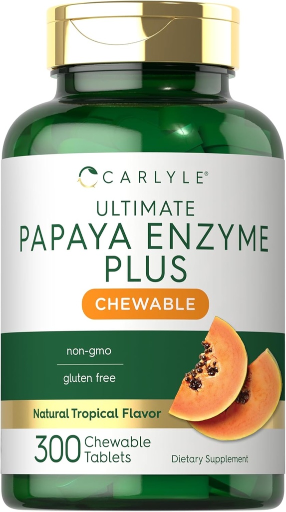 Carlyle Papaya Enzyme Chewable Tablets ¦ Vegetarian, Non-GMO, Gluten Free Formula ← Tropical Flavor