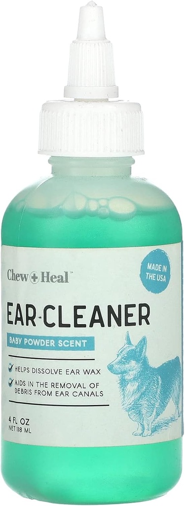 Chew + Heal Dog Ear Cleaner Solution | 4 oz Dropper | Pet Ear Wash for Dogs & Cats to Prevent Infections & Remove Wax | Soothing Aloe, Witch Hazel & Tea Tree Oil | Gentle, Vet-Approved Formula