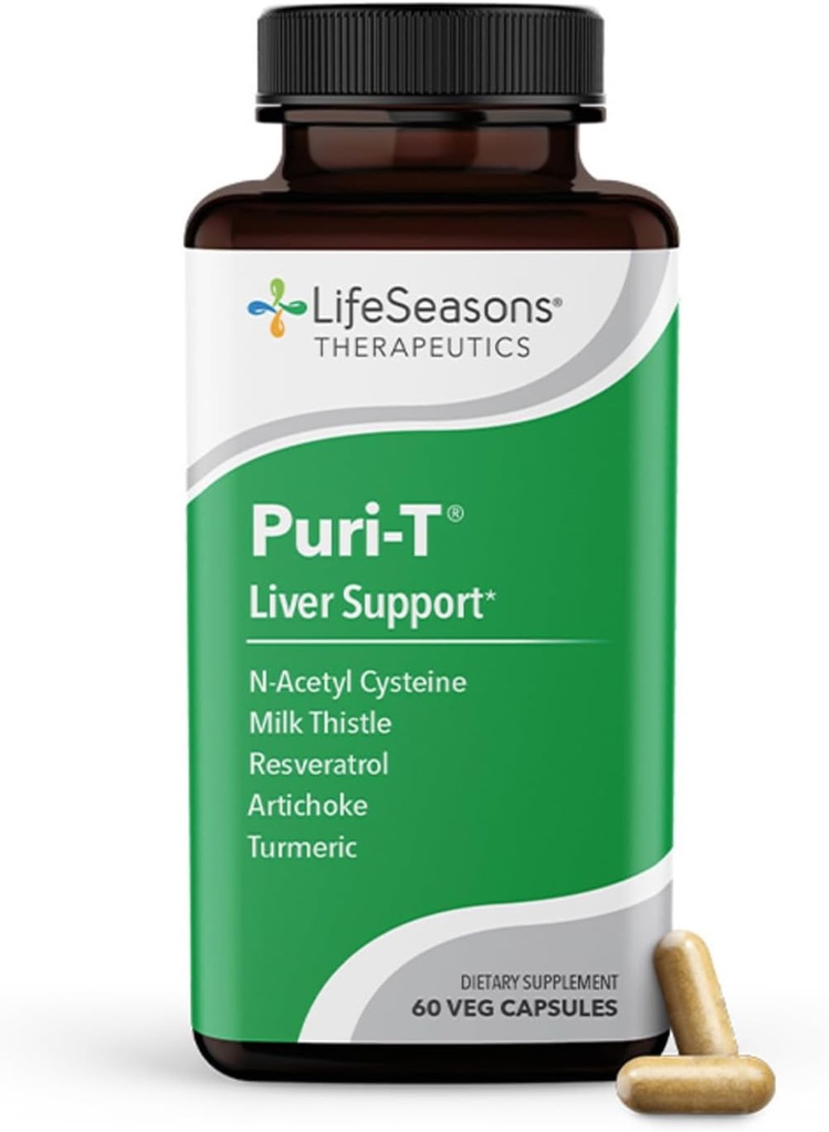 LifeSeasons Puri-T - Liver Cleanse & Detox Support Supplement - Resveratrol, N-Acetyl Cysteine, Milk Thistle, Artichoke & Turmeric - Support Tissue Regeneration & Healthy Bile Flow - 60 cápsulas