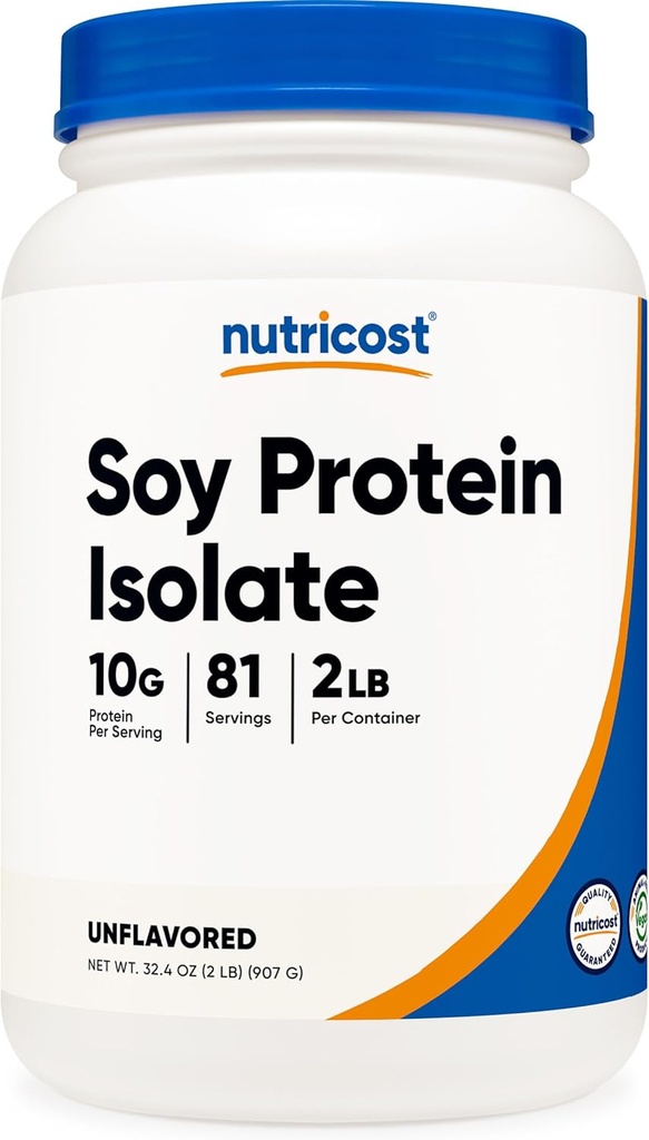 Nutricost Soy Protein Isolate Powder, 2 LB Unflavored - 10 Gramos de Protein Por Serving, Vegan, GMO-Free &amp; Gluten Free