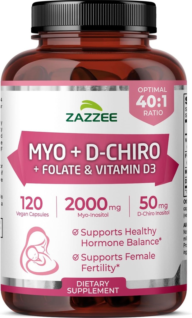 Myo y D-Chiro Inositol Suplemento para Mujeres - Fertilidad Suplemento para Mujeres con Ideal 40:1 Ratio Myo & D-Chiro Inositol D3 &amp; Metilfolate Ovarian Support Vitaminas - ISO Lab Tested (30 Servings)