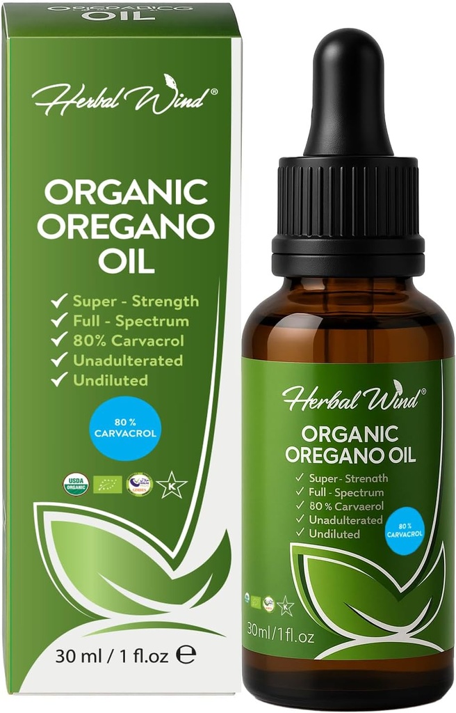 Óleo de orégano orgánico - 1 Fl Oz (30ml), 80% Carvacrol USDA Orgánica Orégano gotas líquidas, Planta concentrada, No GMO, Suplementos herbales