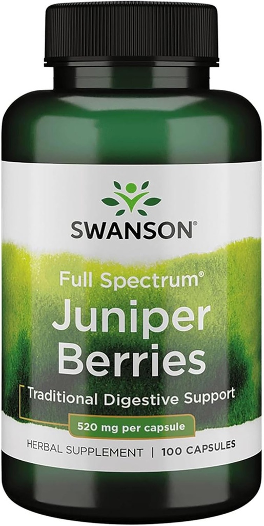 Swanson Juniper Berries Digestive Immune System Health Fiber Herbal Supplement 520 mg 100 Capsules (Caps)