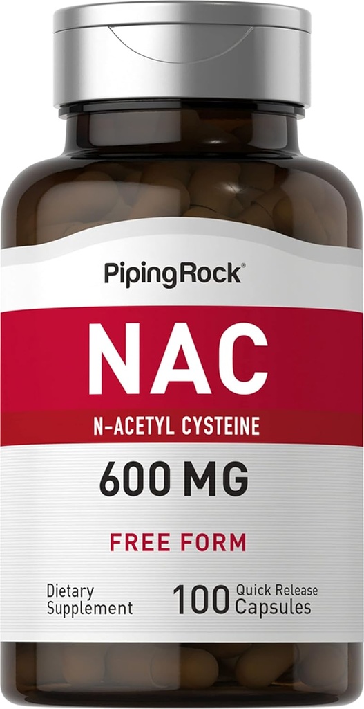 Piping Rock NAC Suplemento N-Acetyl Cysteine TEN 600mg TENIDO 100 cápsulas TENIDO Forma gratuita Píldoras ANTERI NO GMO, Gluten Suplemento gratuito
