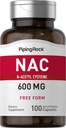 Piping Rock NAC Suplemento N-Acetyl Cysteine TEN 600mg TENIDO 100 cápsulas TENIDO Forma gratuita Píldoras ANTERI NO GMO, Gluten Suplemento gratuito