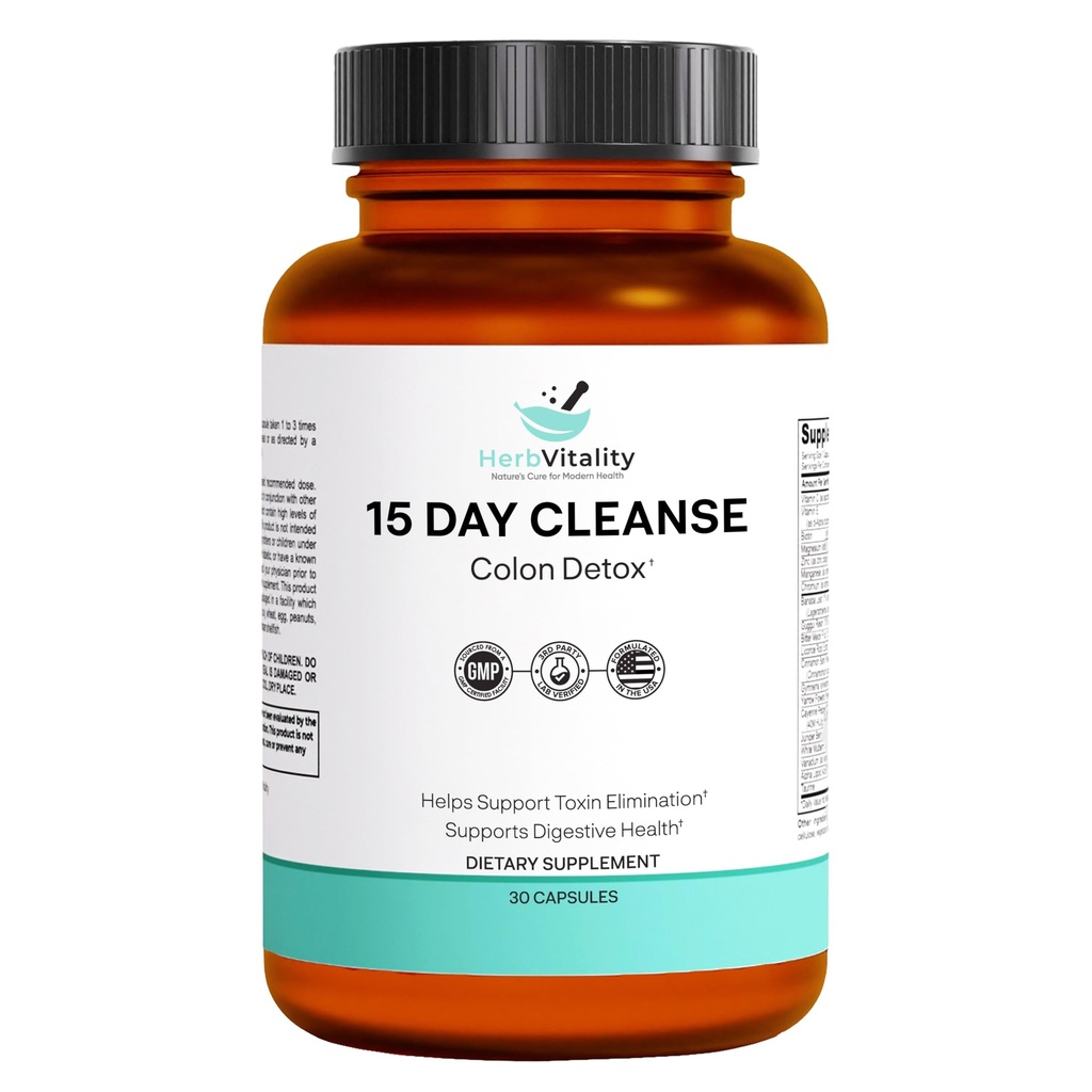 15-Day Colon Cleanse – Detox " Gut Health Support with Probiotics, Aloe Vera, Licorice Root " Psyllium Husk – Supports Digestive, Immune, and Kidney Health for Men " Women