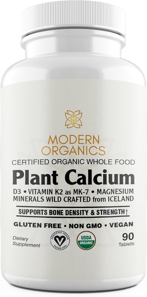 Planta Calcio Ø 1000mg Certified Organic Whole Food Calcium from Organic Icelandic Red Algae with Vitamin D3, Vitamina K2 y Magnesio ANTE 72 Trace Minerals TEN 90 Vegan Tablets