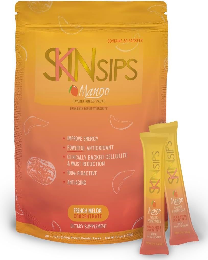 Skin Health &amp; Energy Boost Drink Mix- Sugar Free, SOD B (TM), Antioxidantes del Melon Concentrate francés, On The Go Stick Packs, Mango, 10 Pack
