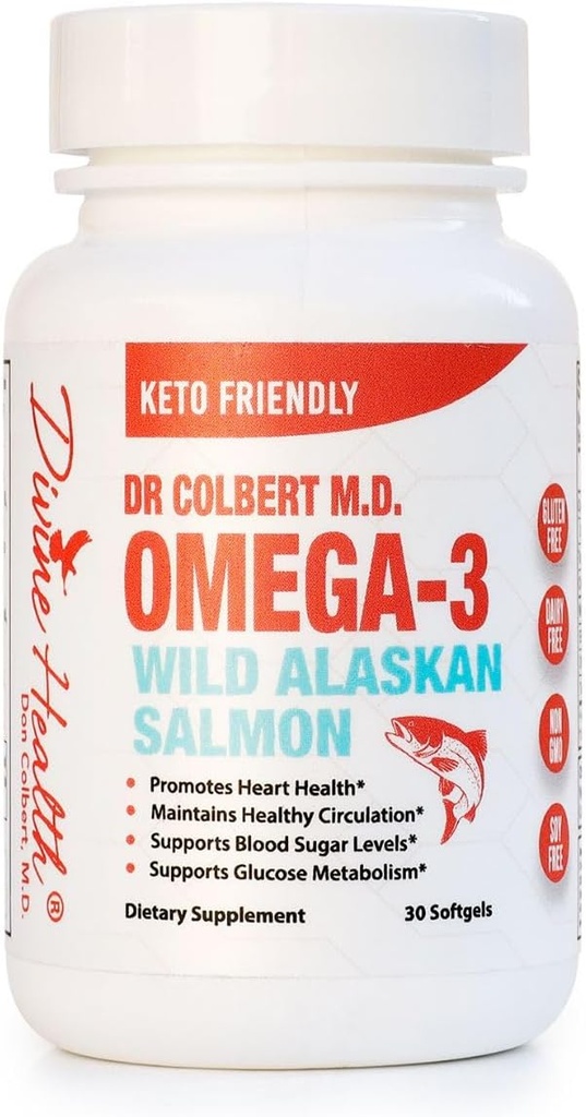 Dr. Colbert's Wild Alaskan Salmon Omega-3 Contiene Fuentes Naturales de Omega-3, DHA &amp; EPA - Formulado por el Dr. Don Colbert
