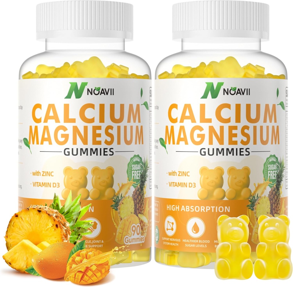 Calcium Magnesium Zinc Gummies with Vitamin D3, ashwagandha Supplement - High Potency Enhanced Absorption - Pineapple Flavor-180 Count