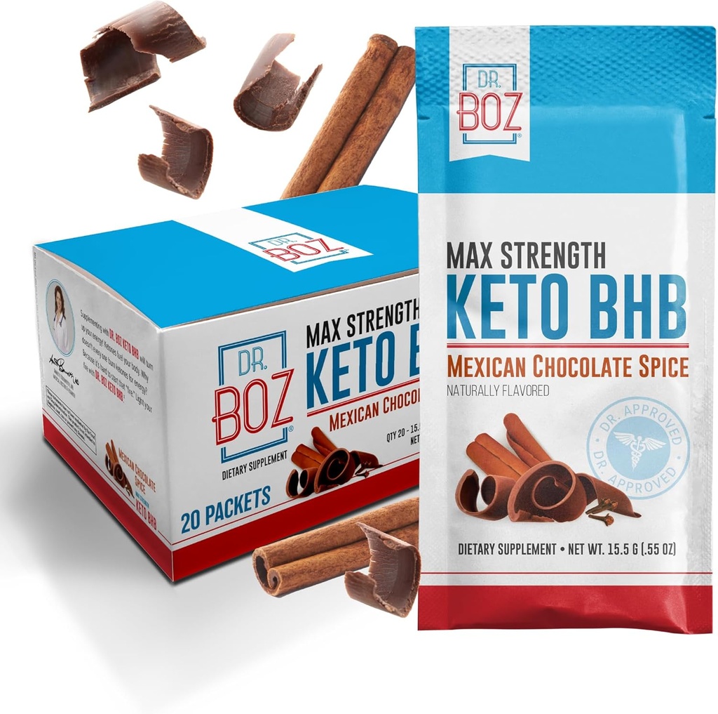 Dr. Boz - Keto BHB Powder - Mexican Chocolate Spice, 20 Servings - Ketones Bebida - Energía & Reducida Cravings - Max Strength Suplemento dietético - Calidad Testado - Hecho en EE.UU. - 10.9oz (310g)