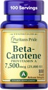 Puritan Pride Beta Carotene Provitamin A 7,500mcg (25,000 UI), Suplemento de vitaminas para el sistema inmunitario, Antioxidante y soporte de salud ocular, 100 Day Supply, 100 Rapid Release Softgels