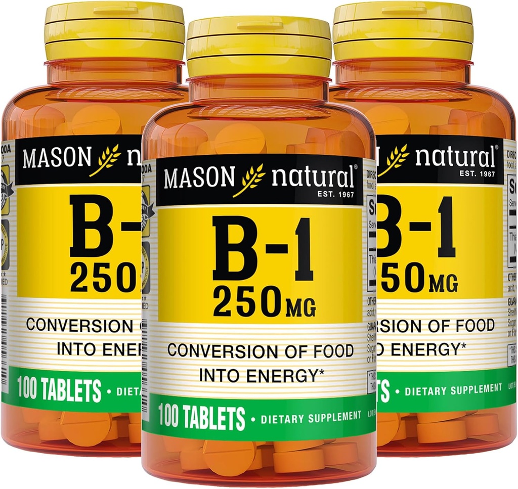 MASON NATURAL Vitamina B1 Thiamine 250 mg, 300,Day Supply, Dietary Supplement to Support Natural Energy Levels, 100 Tablets (Pack of 3)