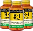MASON NATURAL Vitamina B1 Thiamine 250 mg, 300,Day Supply, Dietary Supplement to Support Natural Energy Levels, 100 Tablets (Pack of 3)