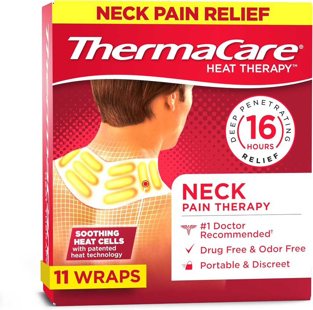 TermaCare Heat Wraps for Neck &amp; Shoulder Pain Relief - Portable Adhesive Heating Pads with 16-Hour Therapeutic Heat - Drug-Free Muscle & Joint Soothing Patches - Large - 11-Count