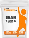 BulkSupplements.com Powder de niacina - Suplemento de vitamina B3, Niacina 500mg - Flush de niacina, Niacina con Flushing - Gluten Gratis, 500 mg de niacina por Serving, 500g (1.1 lbs) (Pack of 1)