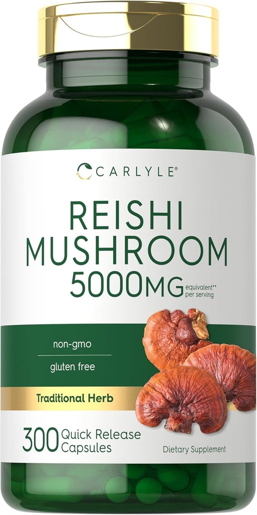 Carlyle Reishi Mushroom Suplemento 5000mg  300 Capsules ← Non-GMO, Gluten Free Reishi Mushroom Extract