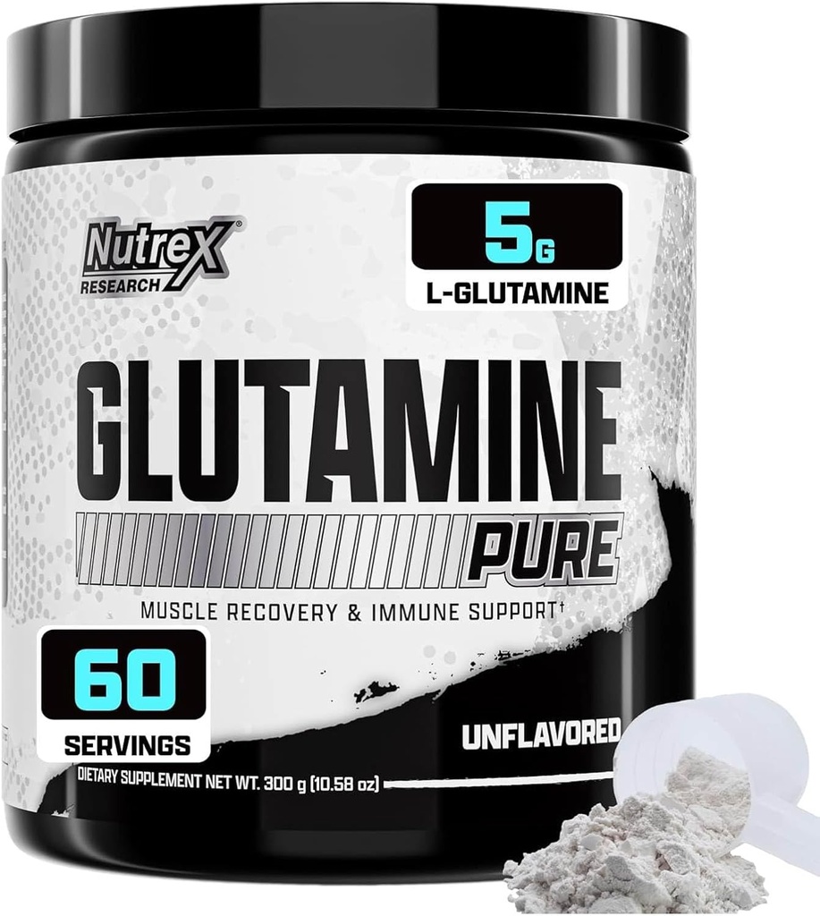 Nutrex Research L-Glutamine Powder Supplement - 60 Serving - Pure Unflavored, Non-GMO & Gluten Free ← Sin Clumps!