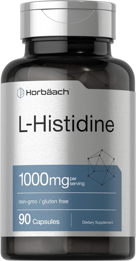 Horbäach L-Histidine 1000mg 90 Capsules ← No GMO y Gluten Gratis ← Farmacéutico Grado
