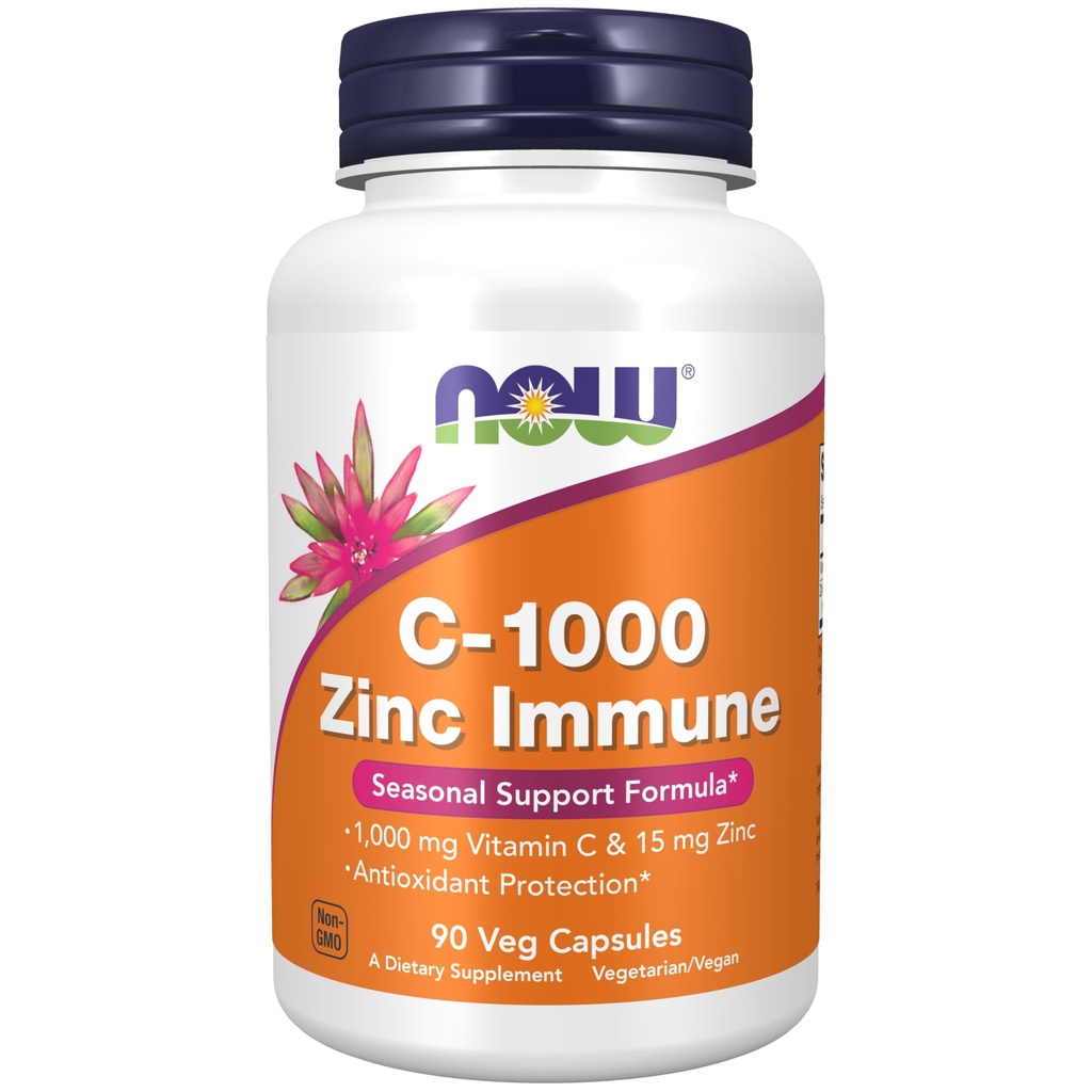 AHORA Suplementos de alimentos, C-1000 &amp; Zinc Immune, Fórmula de Apoyo Estacional*, Protección Antioxidante*, 90 cápsulas Veg