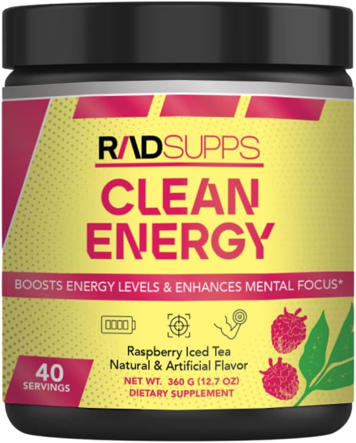 Clean Energy - Pre Workout Powder for Men ' Women with BCAAs Amino Acids, Energy Drink Powder, Amino Acid Energy Powder for Energy & Focus - 40 Servings (12.7 oz, Raspberry Iced Tea)