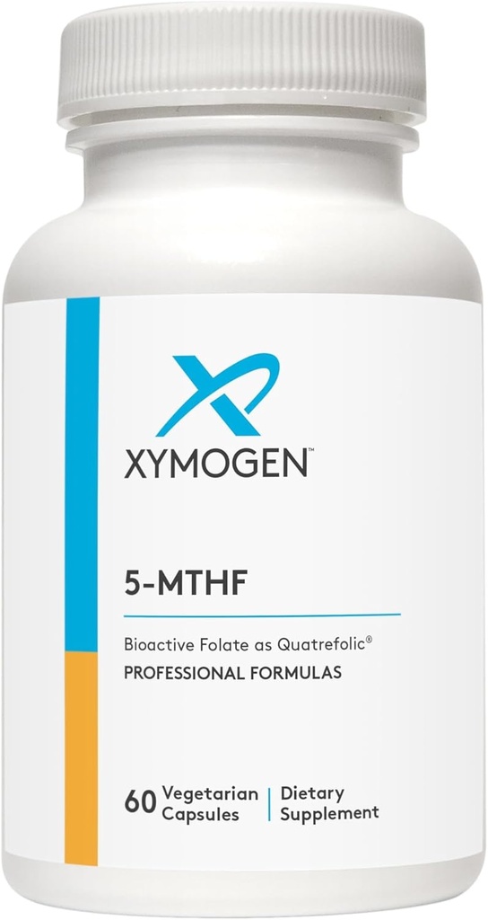 XYMOGEN 5 MTHF - 3,400 mcg DFE Bioactive Folate Supplement as Quatrefolic - Cardiovascular, Mood + Methylation Support - Vitamin B Methyl Folate as L Methylfolate (60 cápsulas)