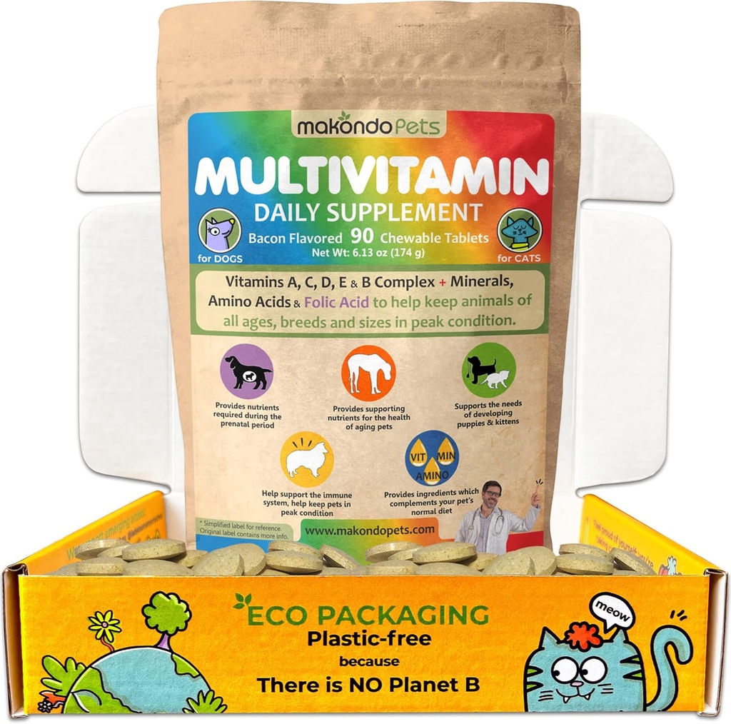 Vitaminas prenatales para perros – Multivitamina, ácido fólico, calcio, hierro, minerales y aminoácidos. Ideal para niños embarazadas, lactancia materna y recién nacidos – Suplemento de perros mayores, multi vitamina completa del cachorro.