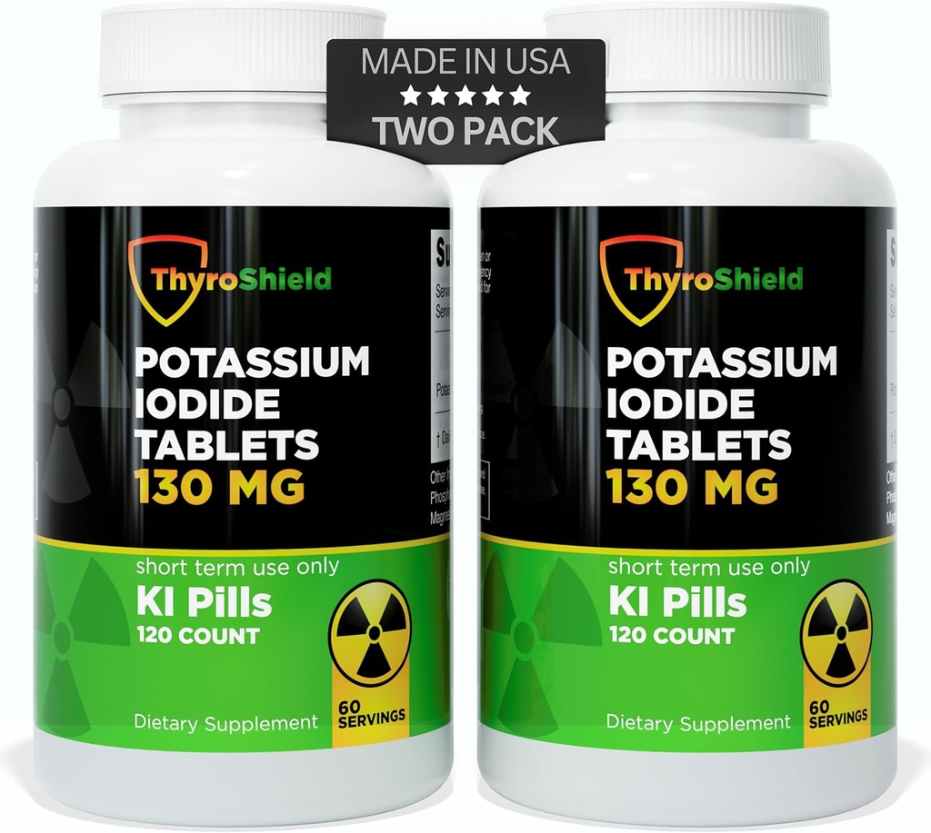 Potasio Iodide Tablets - 130mg Iodine Tablets for Radiation Exposure ¦ USA Made Nuclear Fallout Pills KI Pills YODO Naciente 120 Tablets (2 Pack)
