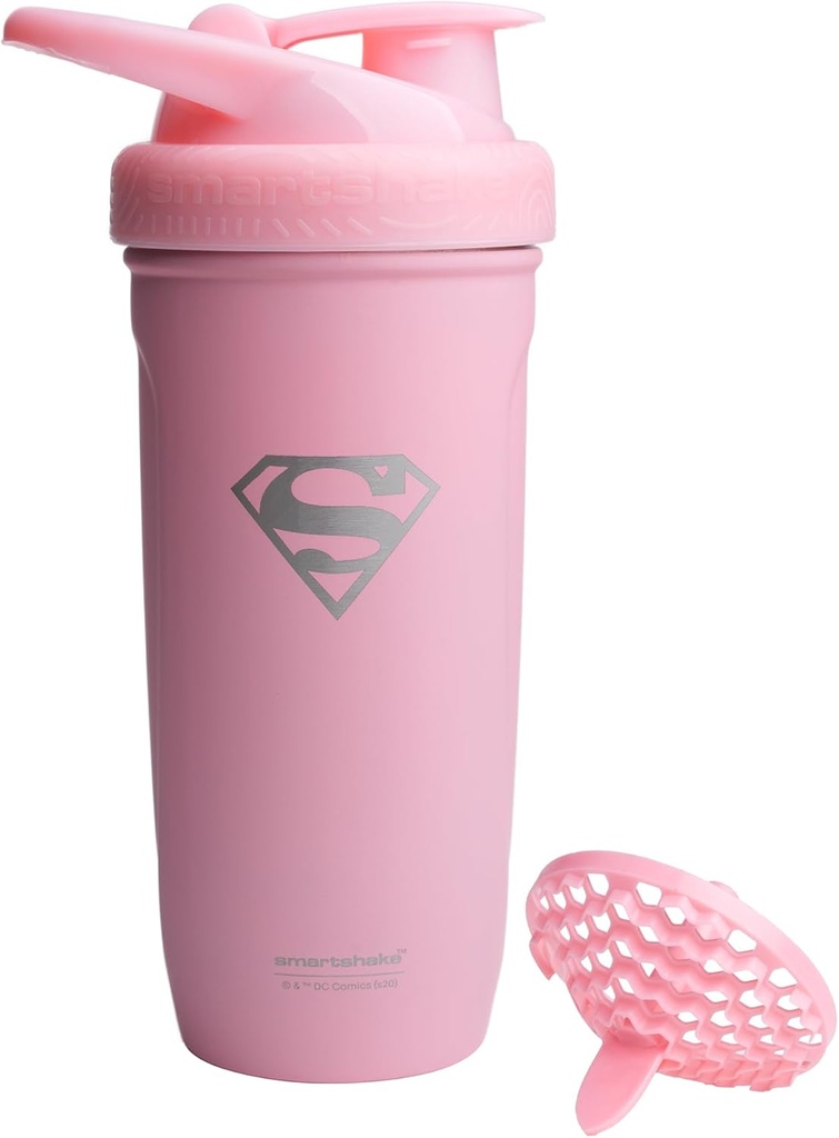 Smartshake DC COMICS Refuerzo Acero Inoxidable Protein Shaker Bottle 900 ml tención 30 oz - Leakproof Screw-on Lid - BPA Gratis – Unisex - No aislado - Supergirl Logo