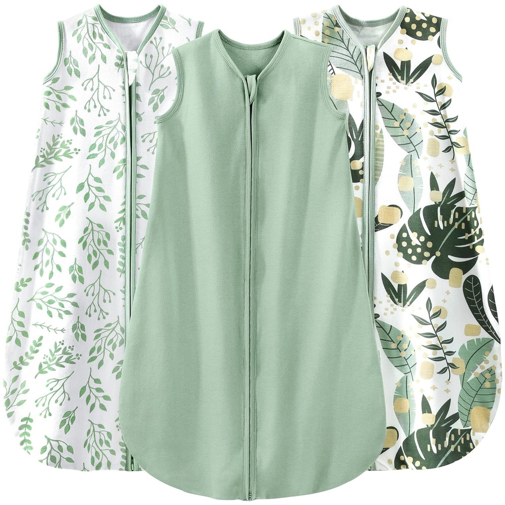 Yoofoss Baby Sleep Sack 0-6 Meses Wearable Blanket for Babies 100% Organic Cotton 2-Way Zipper TOG 0.5 Toddler Sleeping Sack 3 Pack, Sleep Sacks