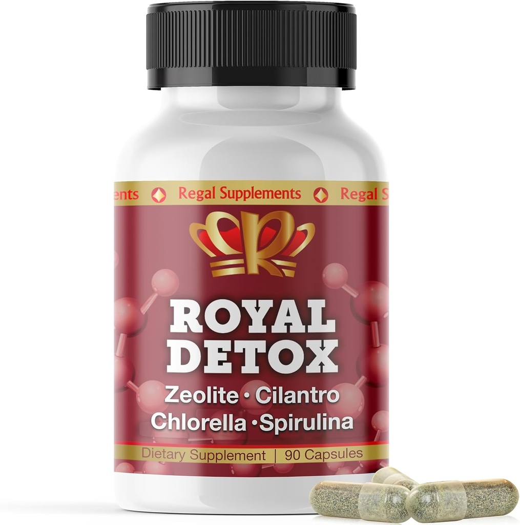 Royal Detox - All-in-One Cleanse ← Zeolite, Cilantro, Chlorella, Spirulina, Apple Pectin ¦ Full Body, Liver, Colon Detox ← Apoya Energía, Mood, Inmunity, Gut Health, Inflamación reducida 90 cápsulas