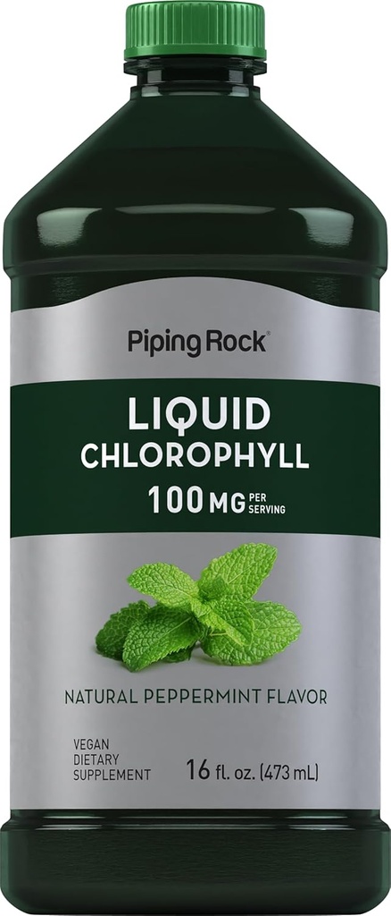 Piping Rock Líquido Chlorophyll 100mg TEN 16 oz ANTE Mint Flavor Silencio para Mujeres &amp; Hombres ANTE Vegan, Non-GMO, y Gluten Free Formula