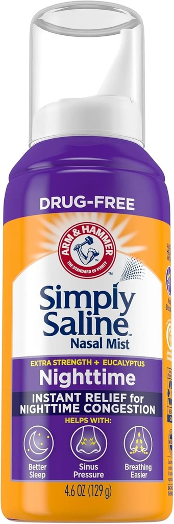 Simplemente Saline Plus Nighttime Fórmula Nasal Mist, Eucalyptus, Extra Strength, 4.6 fl oz - 2pc