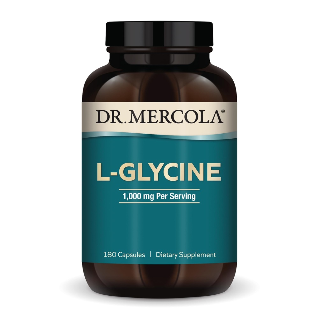 Dr. Mercola L-Glycine - Aids Production of Glutathione & Collagen - Supports Heart, Brain, Digestion, Metabolic &amp; Immune Health - Non-GMO, Gluten-Free &amp; Soy-Free - 180 Capsules (90 Servings)