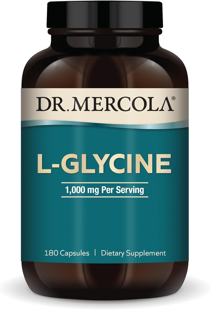 Dr. Mercola L-Glycine - Aids Production of Glutathione & Collagen - Supports Heart, Brain, Digestion, Metabolic &amp; Immune Health - Non-GMO, Gluten-Free &amp; Soy-Free - 180 Capsules (90 Servings)