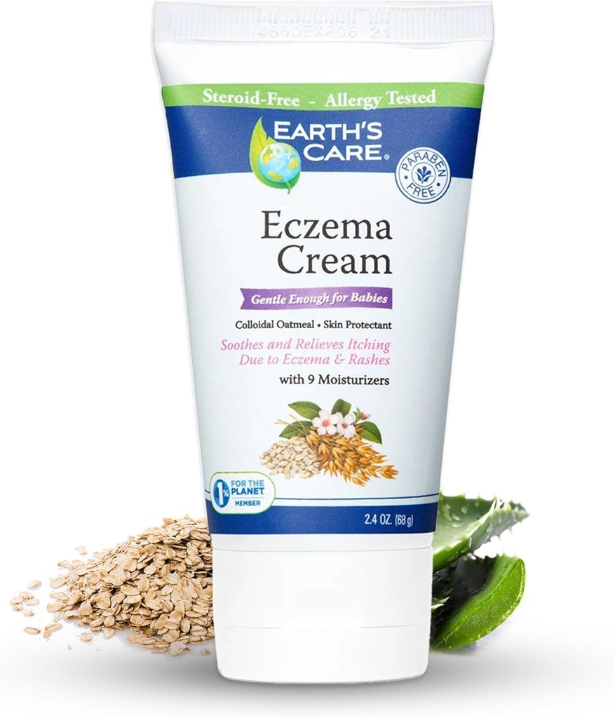 Crema de Eccema de Cuidado de la Tierra para Adultos &amp; Niños - Crema de Tratamiento de Avena Colloidal con 9 Moisturizers - 2.4 OZ