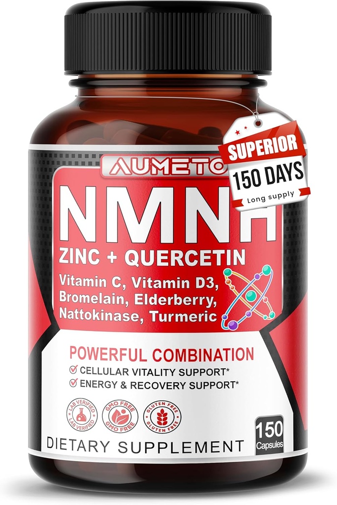 NMNH 600 mg con Zinc, Quercetina, Vitamina D3, Elderberry &amp; Nattokinasa – Bienestar celular diario y soporte de envejecimiento saludable – 150 cápsulas – Hecho en EE.UU.