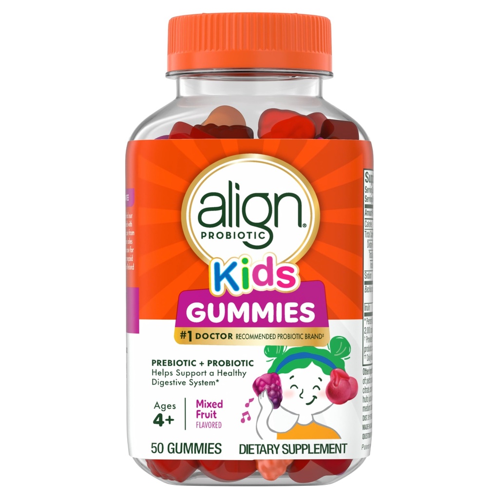 Align Probiotic, Kids Gummies, Prebiótico + Probiótico ayuda a apoyar un sistema digestivo saludable*, #1 Doctor Recomendado Probiótico Marca‡, 50 Gummies El embalaje puede variar