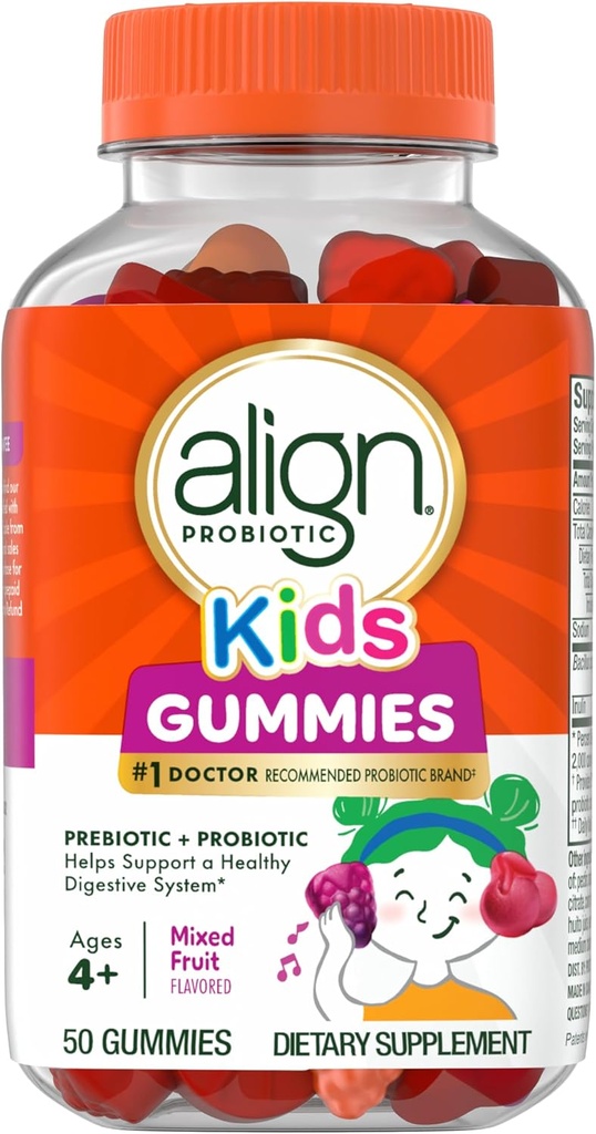 Align Probiotic, Kids Gummies, Prebiótico + Probiótico ayuda a apoyar un sistema digestivo saludable*, #1 Doctor Recomendado Probiótico Marca‡, 50 Gummies El embalaje puede variar
