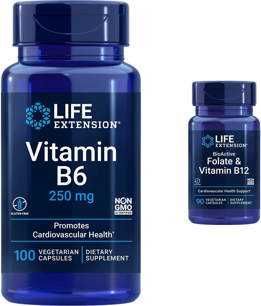 Extensión de vida Vitamina B6 250 mg, 100 cápsulas vegetarianas " Vitamina B12, cápsulas vegetarianas, blancas, 90 contadas