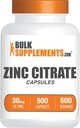 BulkSupplements.com Zinc Citrate Capsules - Zinc Suplementos, Gluten Gratis - 30mg por Serving, 1 Cápsula por Serving, 500 Cuenta (Pack of 1)