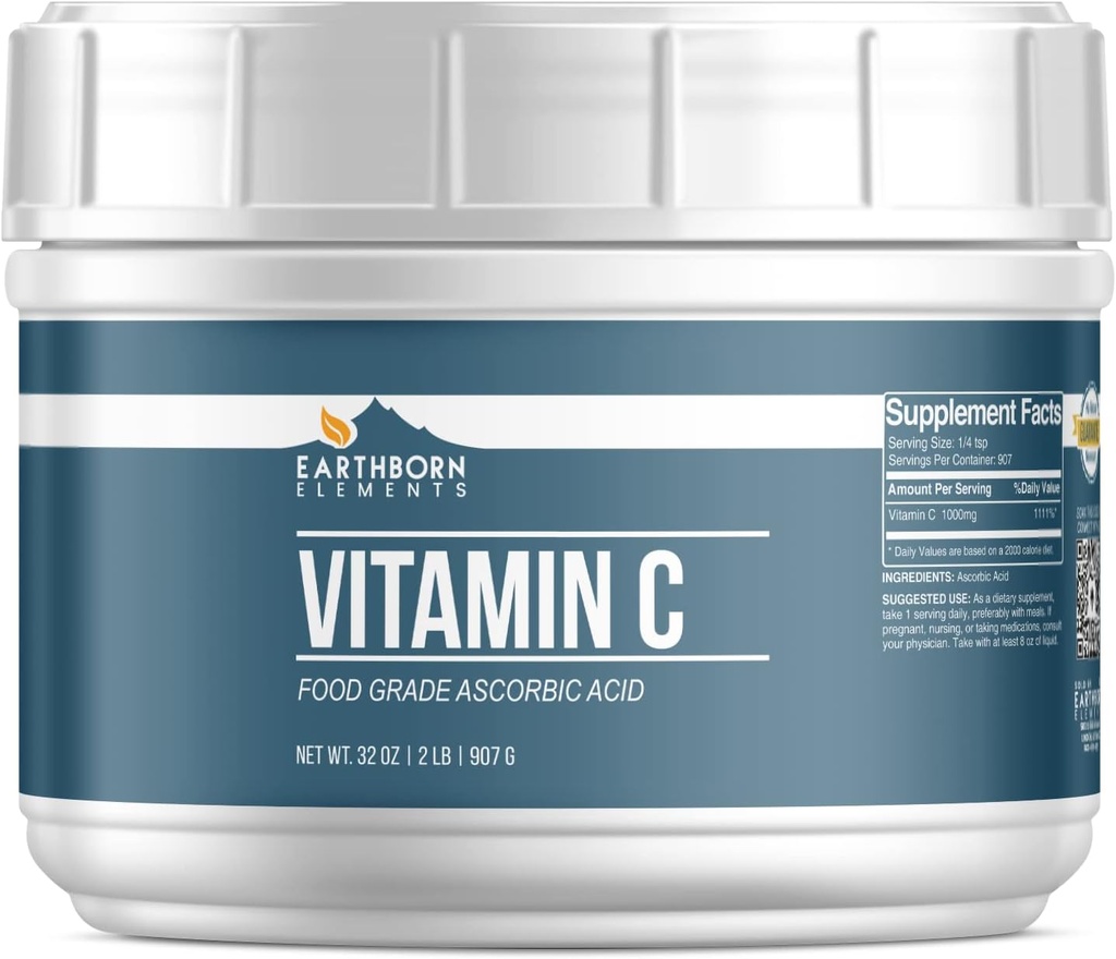 Elementos tercos Vitamina C Polvo (2 lb), Ácido ascóbico, Suplemento &amp; Limpiador