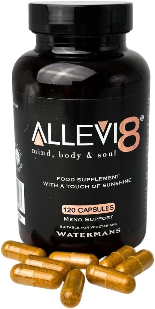 Watermans Allevi8 Curcumin Turmeric, Ginger, Frankincense, Vitamin D &amp; Black Pepper Extract for Best Absorption - Daily Joint " Mental Health Support