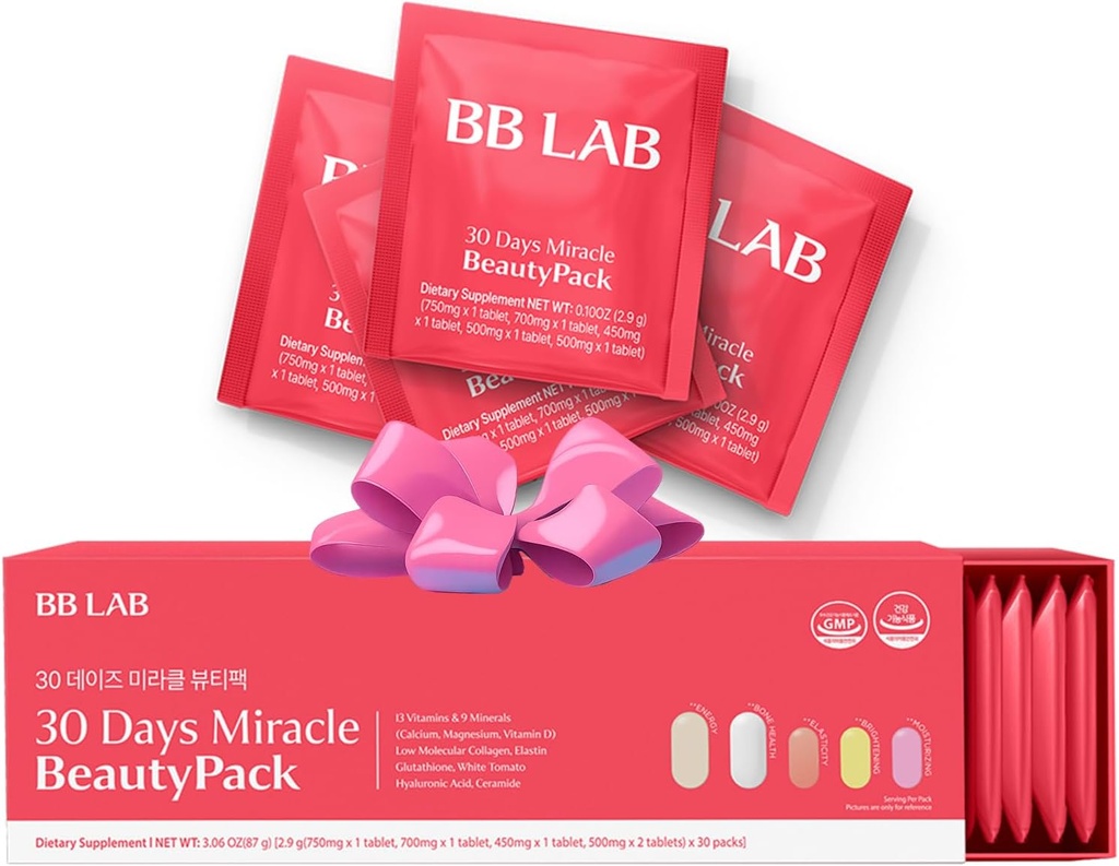 BB LAB 30 Días Belleza Milagro All-in-one Pack, Collagen Molecular Bajo, Elastin, Glutathione, Ceramide, Ácido Hialurónico, Multivitaminas & Minerales, Calcio, Magnesio, Vitamina D