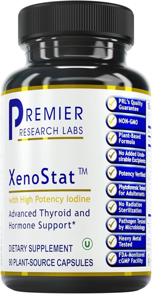 Premier Research Labs XenoStat - Función tiroidea &amp; Soporte hormonal - con Clorella, Hisop Herb, Milk Thistle & Reishi Mushroom - Kosher - Vegan - 90 Plant-Source Capsules