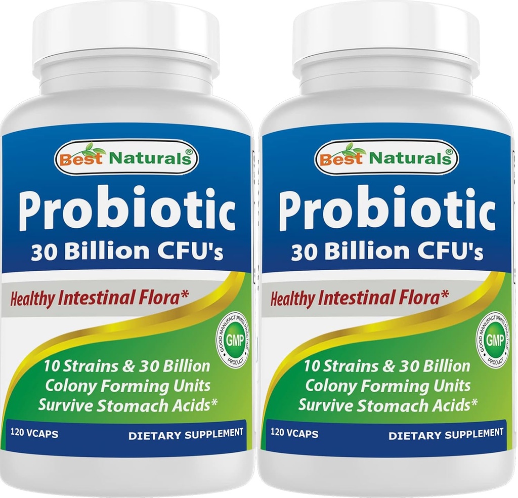 Best Naturals Probiotic 10 Strains 30 Billion Shelf Stable 120 Veggie Caps (120 Cuenta (Pack of 2))