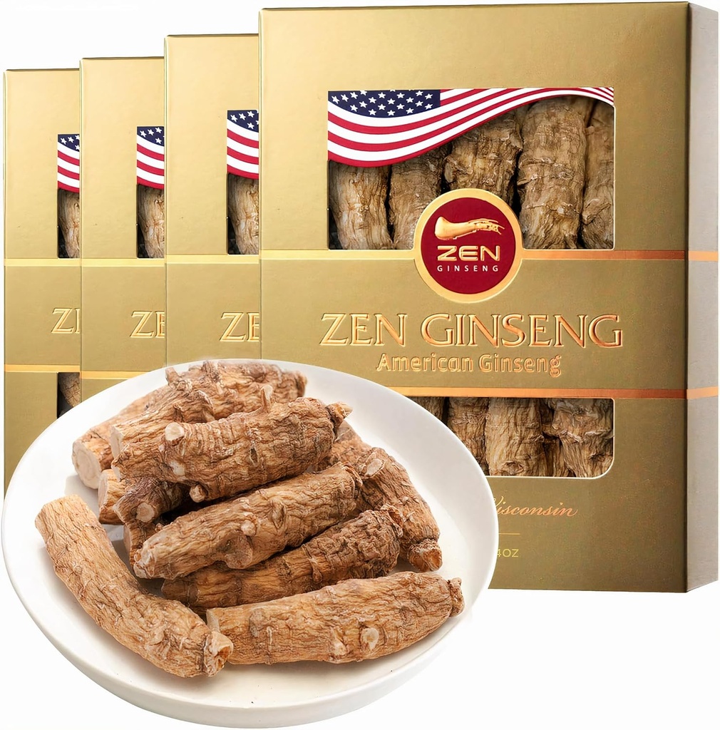 4 Cajas de Ginseng Premium de Gran América (4oz por caja) - Non-GMO, Gluten Free Wisconsin Ginseng. Boost Immunity, Energy &amp; Stamina for Man &amp; Women