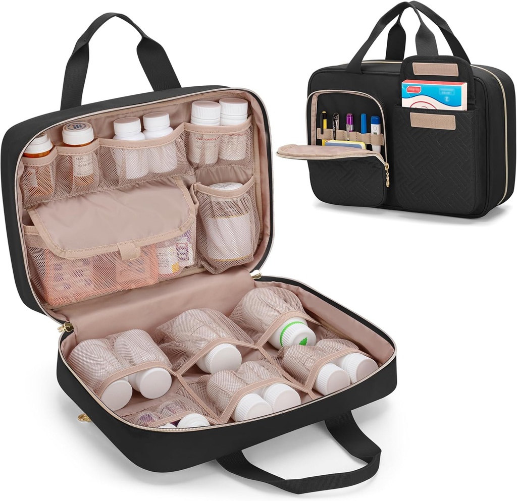 Damero Medicine Organizer, Pill Bottles Storage Bolsa de viaje para medicamentos de prescripción, suministros médicos, negro