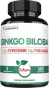1000mg Ginkgo Biloba Suplementos con L-Tyrosine, L-Theanine - 120 cápsulas para fuente de 2 meses - Apoyo Focus, Función de Mermory, Salud cerebral y calidad de visión